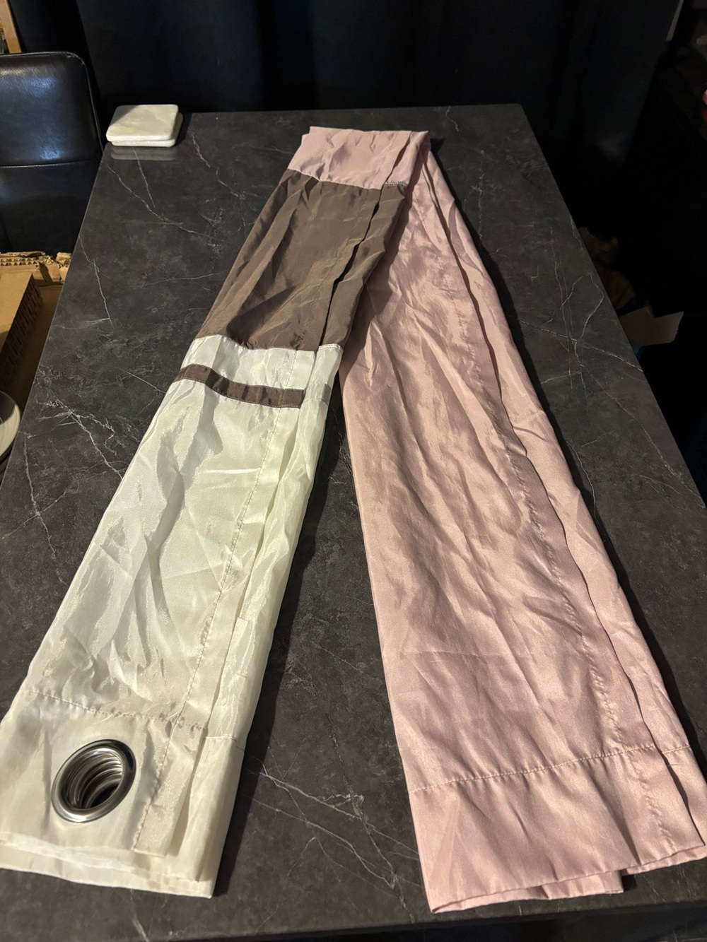 Colorblock Window Curtain Panel in Mauve, Brown and Cream